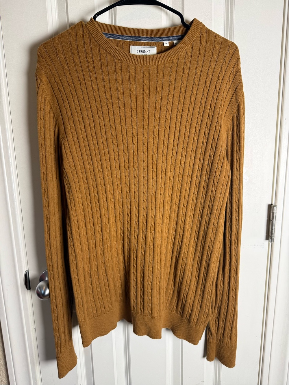 Jack and Jones Men's Cable Crewneck Sweater in Mustard